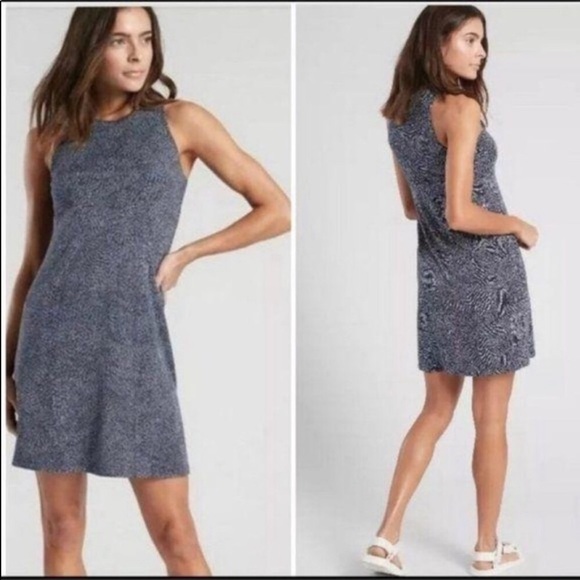 Athleta Dresses & Skirts - Athleta Santorini High Neck Athletic Dress Blue White Print Medium